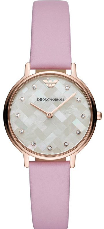  Shop Authentic Emporio Armani Kappa Mother Of Pearl White Dial Pink Leather Strap Watch For Women - AR11130 - Luxxuri