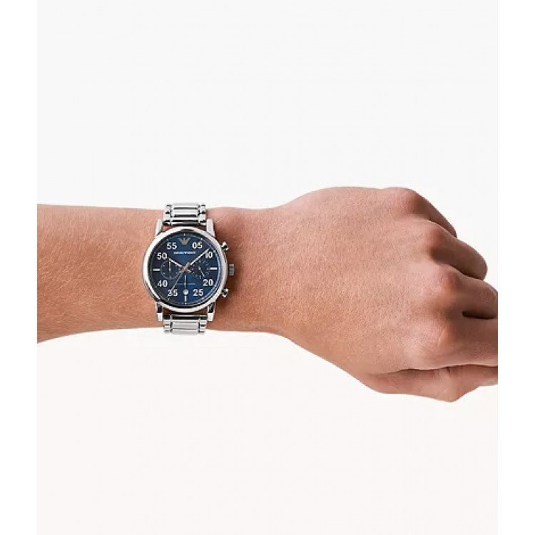  Shop Authentic Emporio Armani Luigi Chronograph Blue Dial Silver Steel Strap Watch For Men - AR11132 - Luxxuri