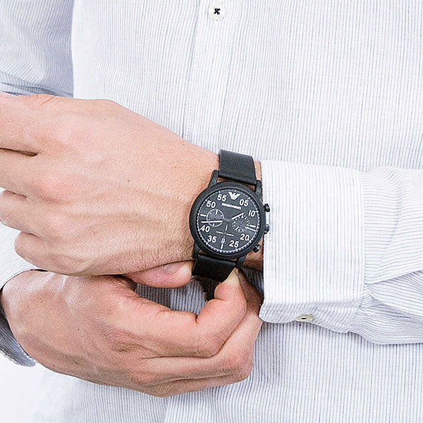  Shop Authentic Emporio Armani Luigi Chronograph Black Dial Black Leather Strap Watch For Men - AR11133 - Luxxuri