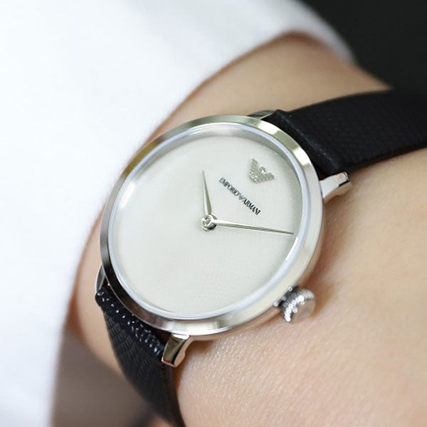  Shop Authentic Emporio Armani Modern White Dial Black Leather Strap Watch For Women - AR11159 - Luxxuri