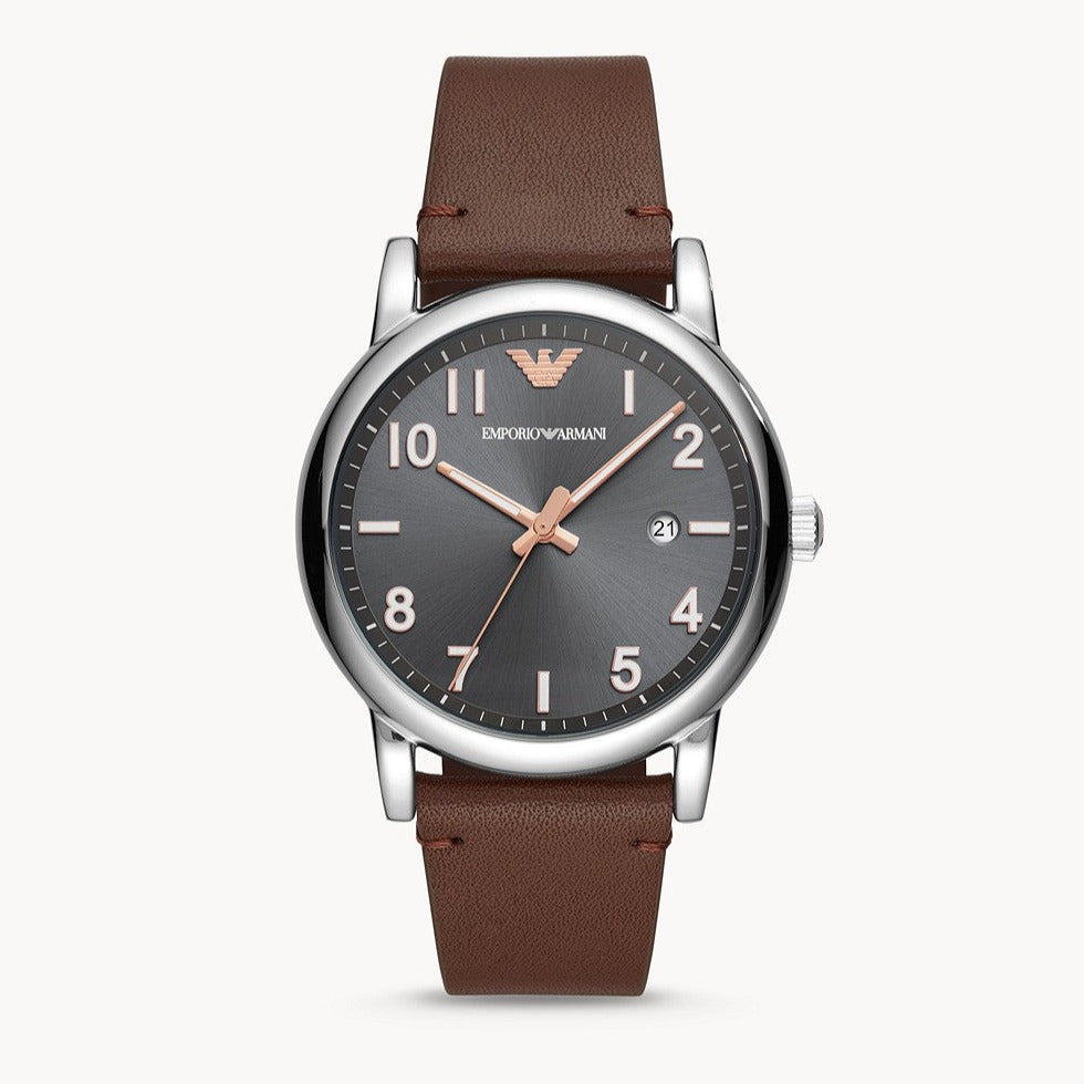  Shop Authentic Emporio Armani Luigi Quartz Grey Dial Brown Leather Strap Watch For Men - AR11175 - Luxxuri
