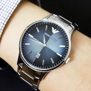  Shop Authentic Emporio Armani Renato Quartz Blue Dial Silver Steel Strap Watch For Men - AR11182 - Luxxuri