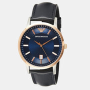 Emporio Armani Renato Analog Blue Dial Black Leather Strap Watch For Men - AR2506