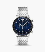  Shop Authentic Emporio Armani Aviator Chronograph Blue Dial Silver Steel Strap Watch For Men - AR11238 - Luxxuri