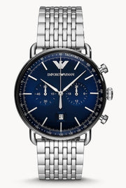  Shop Authentic Emporio Armani Aviator Chronograph Blue Dial Silver Steel Strap Watch For Men - AR11238 - Luxxuri