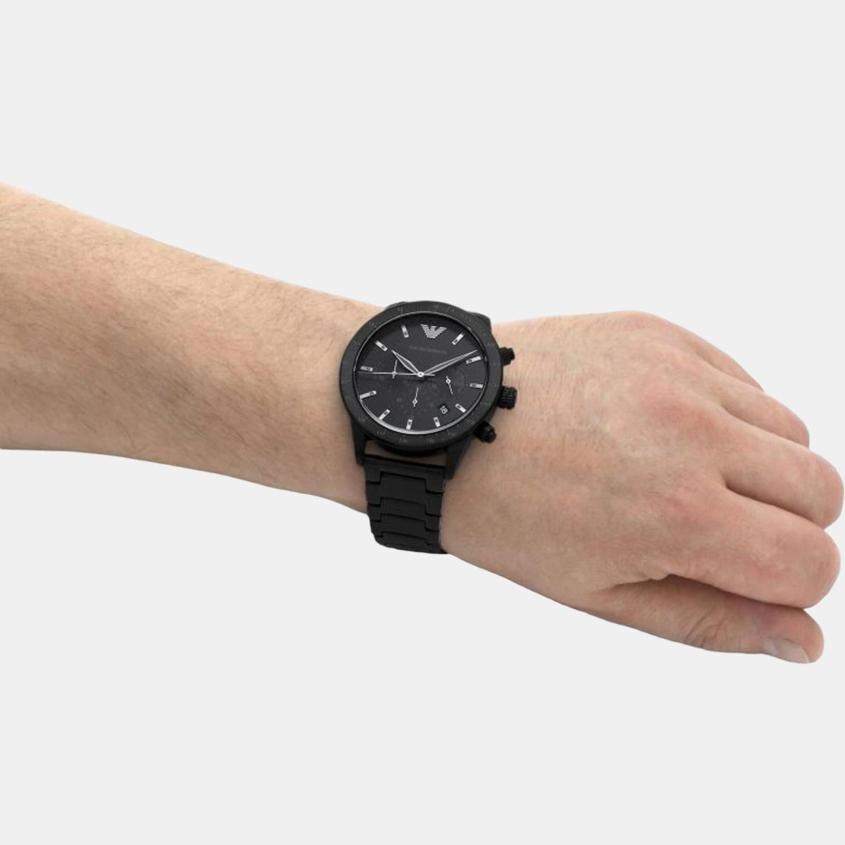  Shop Authentic Emporio Armani Mario Chronograph Black Dial Black Steel Strap Watch For Men - AR11242 - Luxxuri