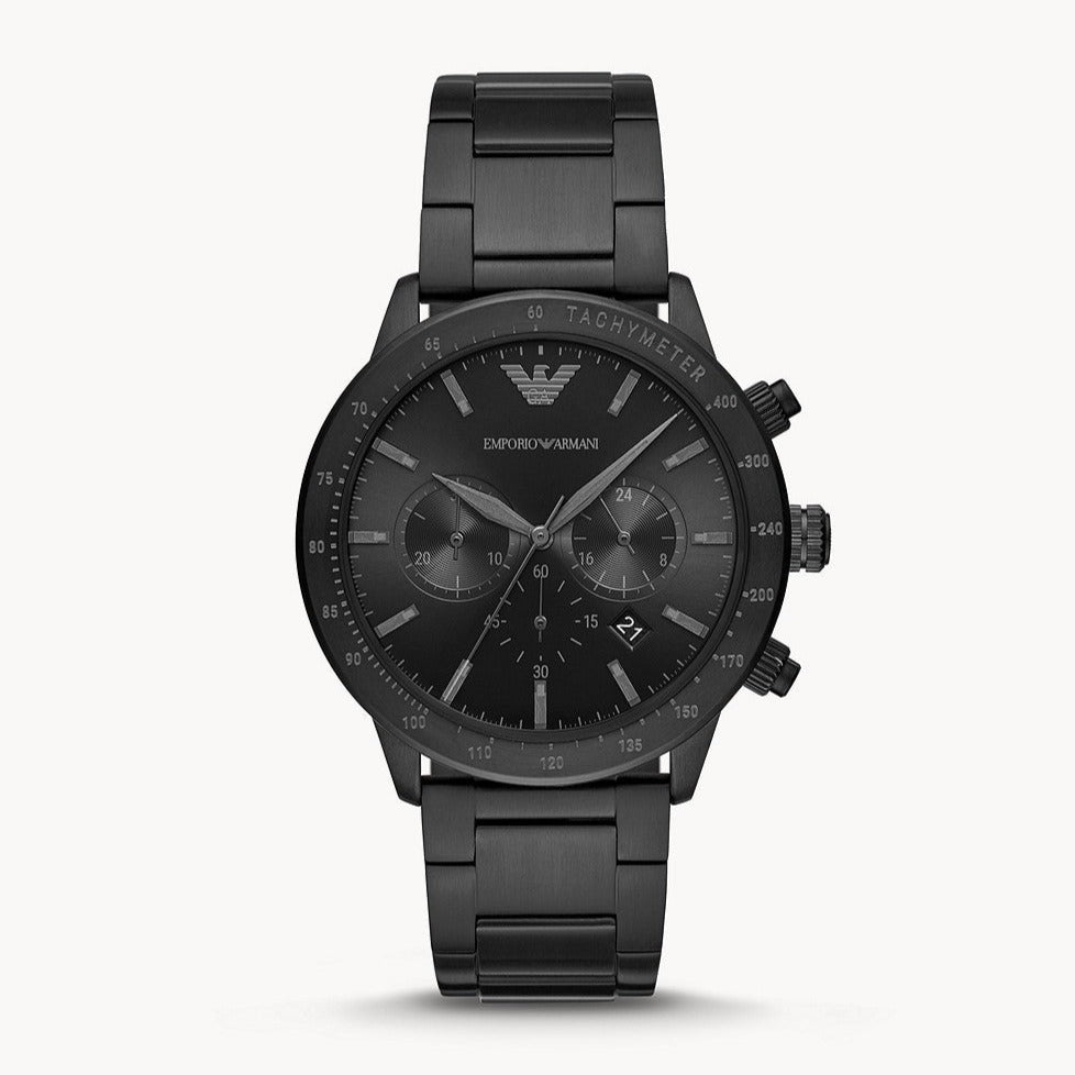  Shop Authentic Emporio Armani Mario Chronograph Black Dial Black Steel Strap Watch For Men - AR11242 - Luxxuri