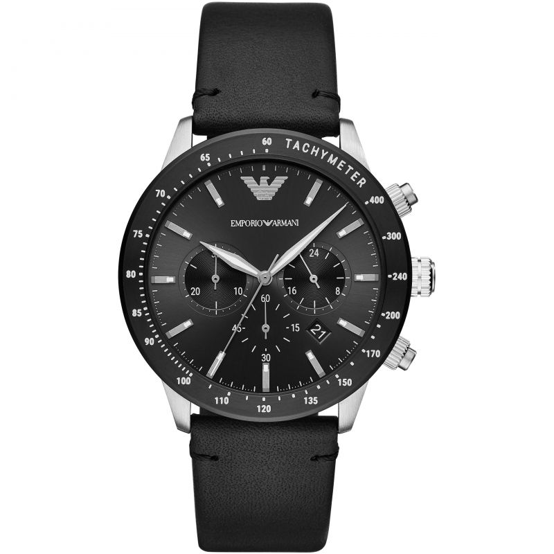  Shop Authentic Emporio Armani Mario Chronograph Black Dial Black Leather Strap Watch For Men - AR11243 - Luxxuri