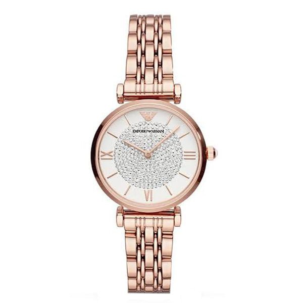  Shop Authentic Emporio Armani T-Bar Gianni Crystal Pave Dial Rose Gold Steel Strap Watch For Women - AR11244 - Luxxuri