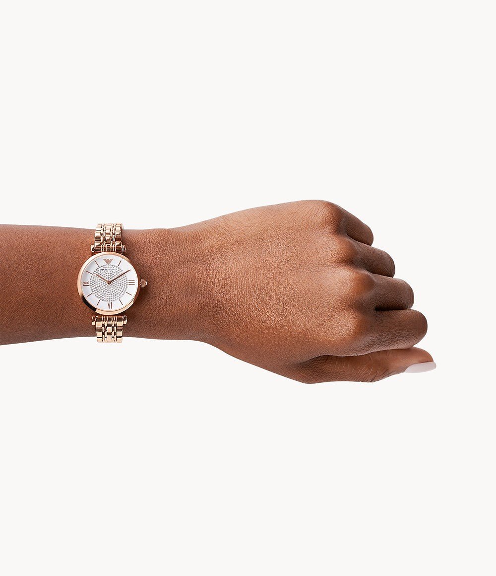  Shop Authentic Emporio Armani T-Bar Gianni Crystal Pave Dial Rose Gold Steel Strap Watch For Women - AR11244 - Luxxuri
