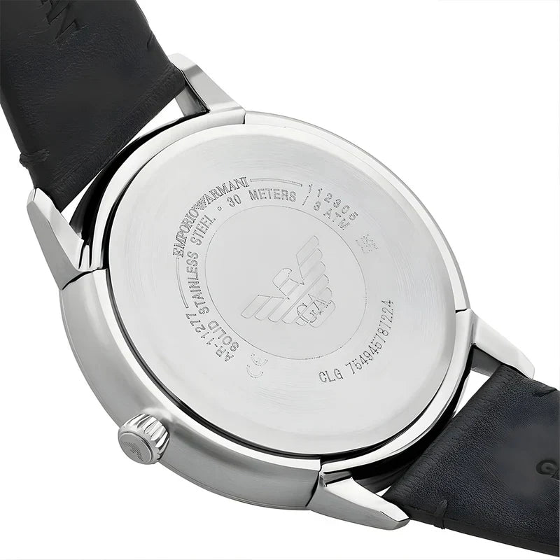 Emporio Armani Ruggero Grey Dial Black Leather Strap Watch for Men  - AR11277