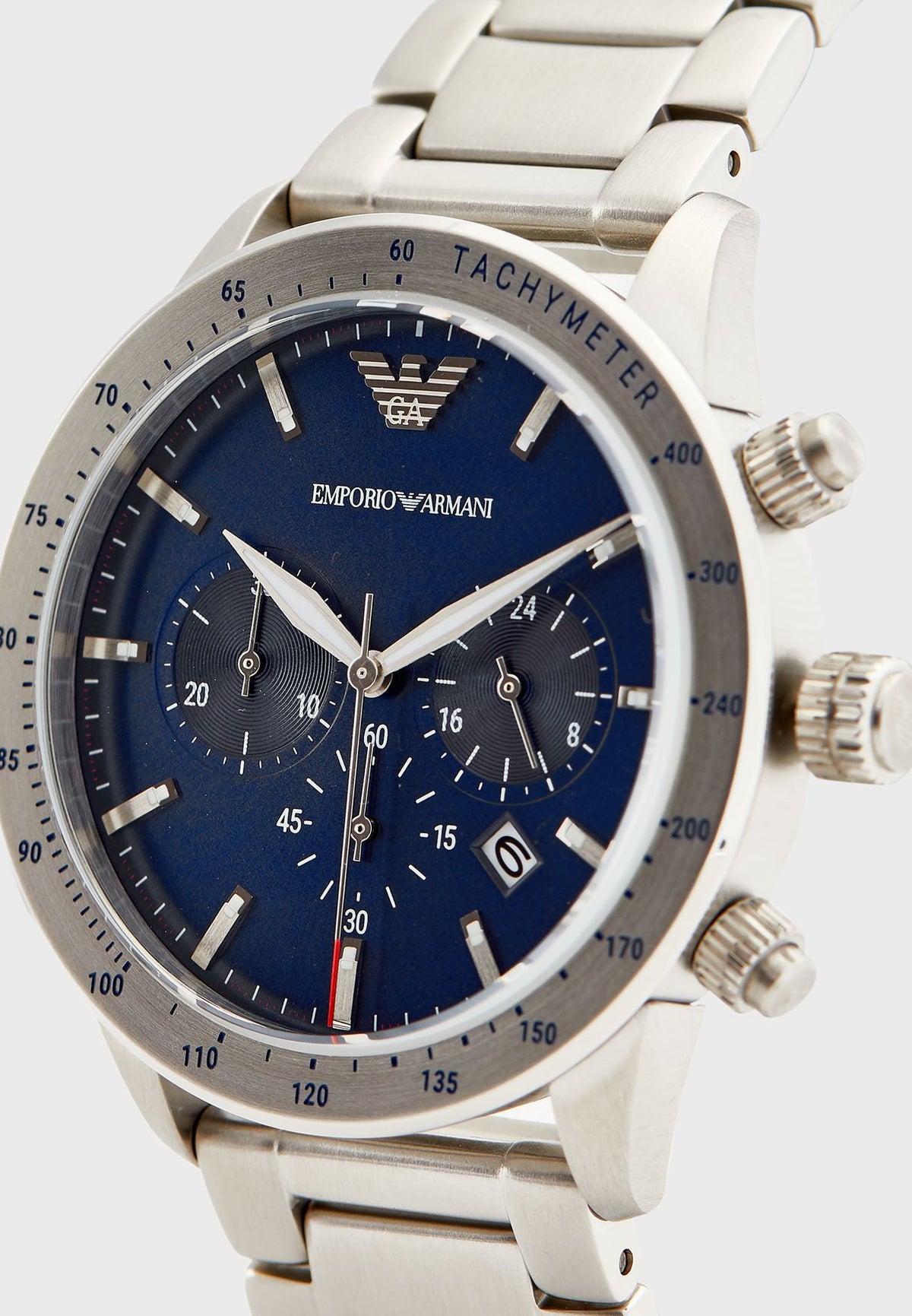  Shop Authentic Emporio Armani Mario Chronograph Blue Dial Silver Steel Strap Watch For Men - AR11306 - Luxxuri