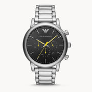  Shop Authentic Emporio Armani Luigi Chronograph Black Dial Silver Steel Strap Watch For Men - AR11324 - Luxxuri