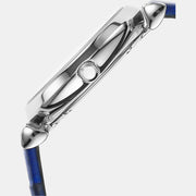  Shop Authentic Emporio Armani Gianni T Bar Quartz Crystals Silver Dial Blue Leather Strap Watch For Women - AR11344 - Luxxuri