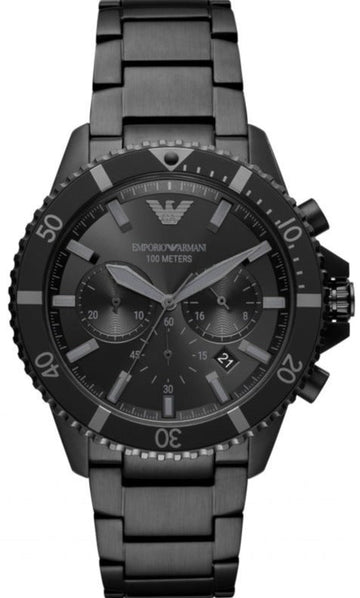  Shop Authentic Emporio Armani Diver Chronograph Black Dial Black Steel Strap Watch For Men - AR11363 - Luxxuri
