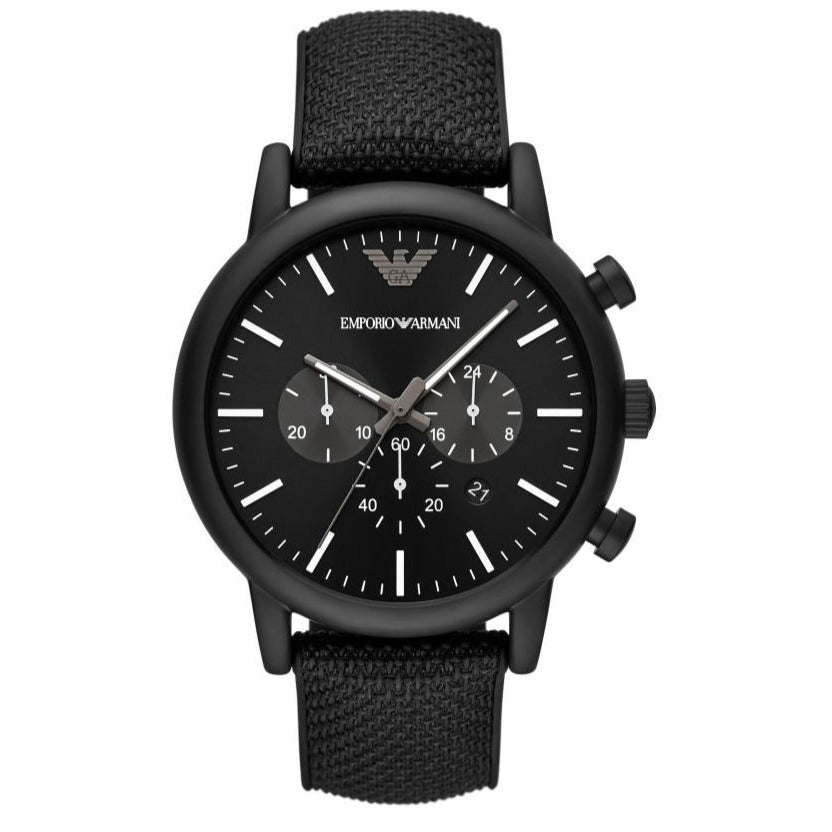  Shop Authentic Emporio Armani Luigi Analog Black Dial Black Leather Strap Watch For Men - AR11450 - Luxxuri