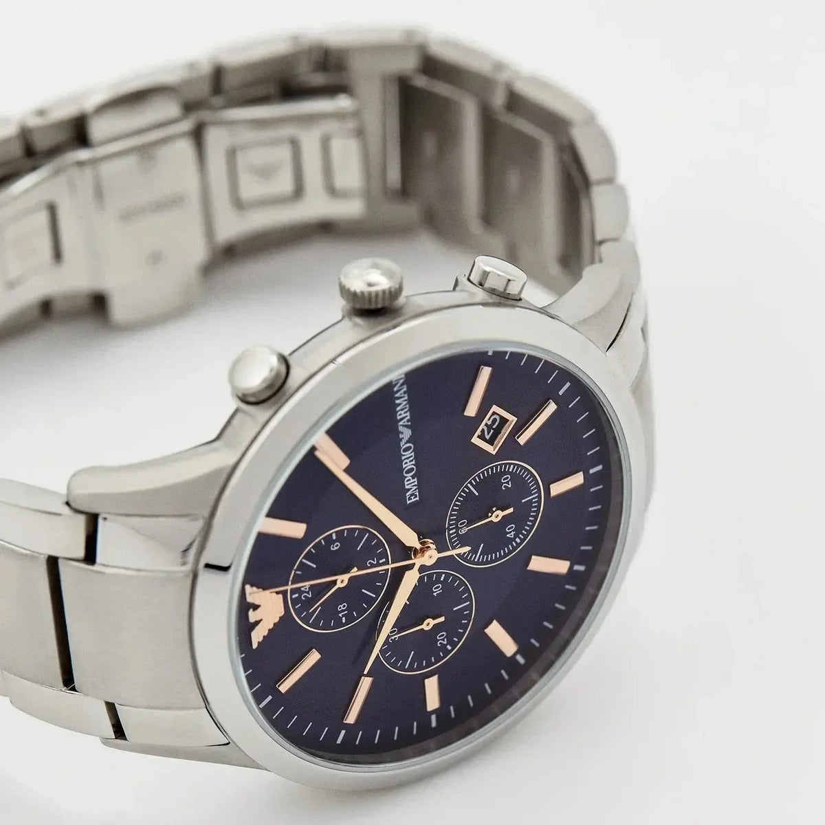  Shop Authentic Emporio Armani Renato Chronograph Blue Dial Silver Steel Strap Watch For Men - AR11458 - Luxxuri