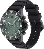  Shop Authentic Emporio Armani Diver Chronograph Quartz Green Dial Black Silicon Strap Watch For Men - AR11463 - Luxxuri