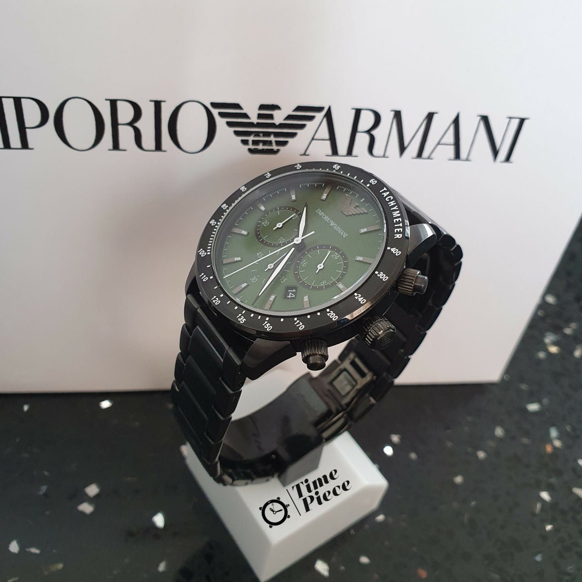  Shop Authentic Emporio Armani Mario Chronograph Green Dial Black Steel Strap Watch For Men - AR11472 - Luxxuri