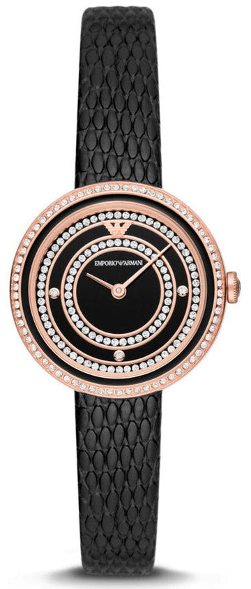  Shop Authentic Emporio Armani Rosa Two Hand Black Dial Black Leather Strap Watch For Women - AR11493 - Luxxuri