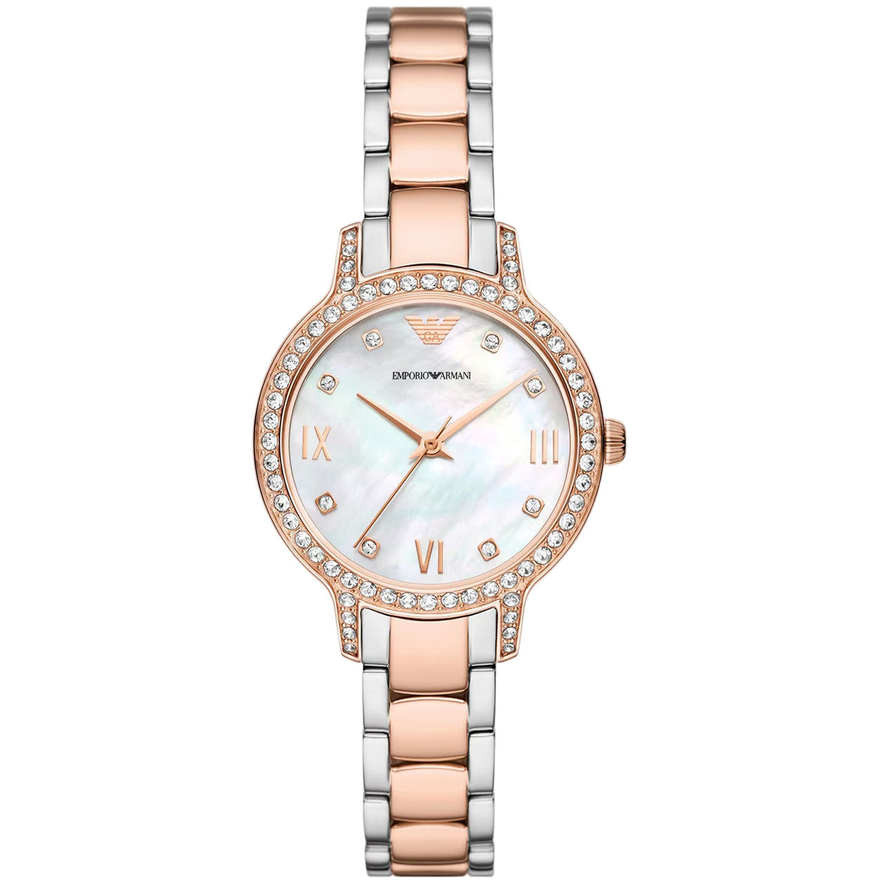  Shop Authentic Emporio Armani Cleo Mother of Pearl Dial Two Tone Steel Strap Watch For Women - AR11499 - Luxxuri