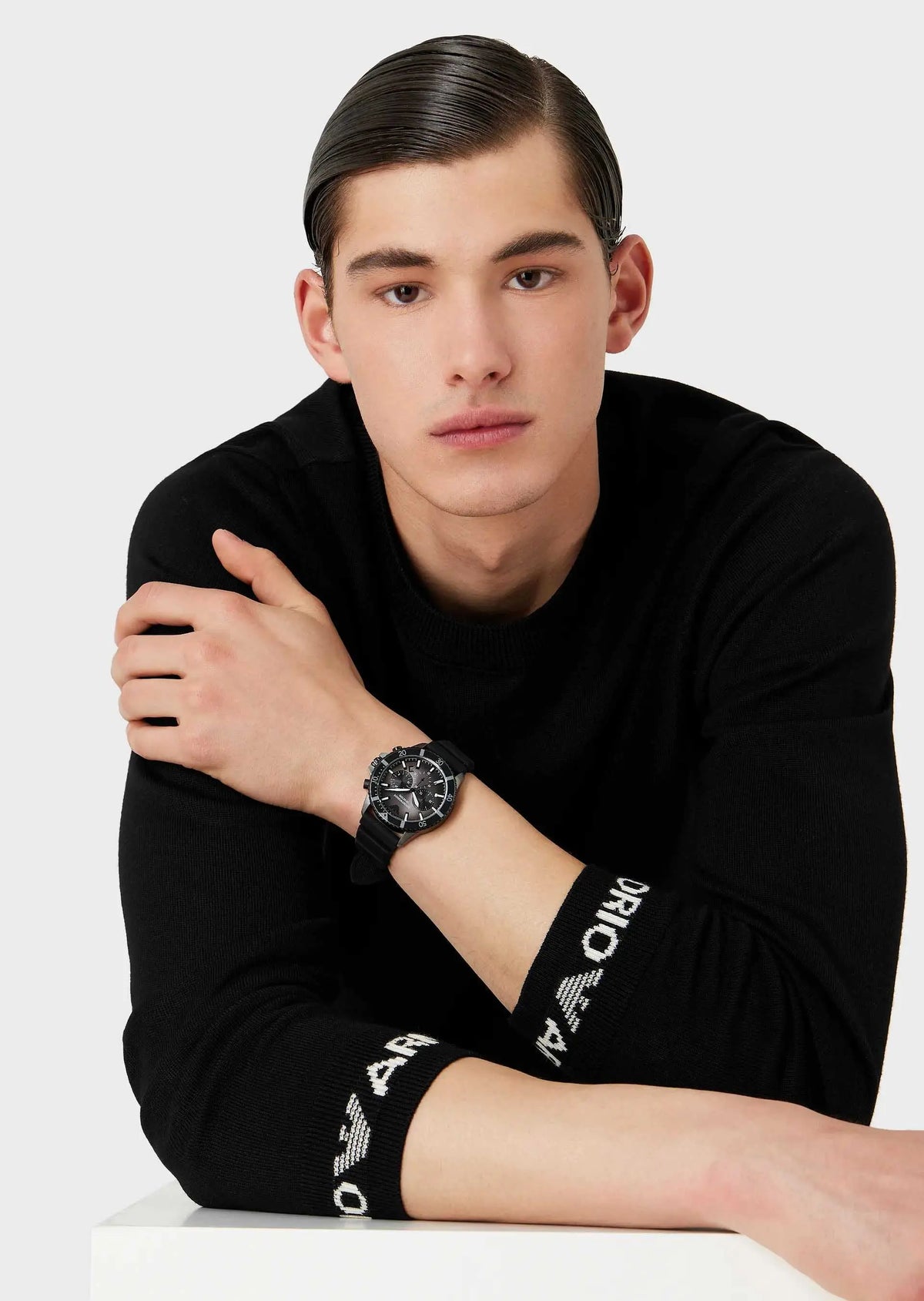  Shop Authentic Emporio Armani Diver Chronograph Black Dial Black Silicon Strap Watch For Men - AR11515 - Luxxuri