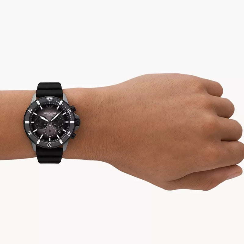  Shop Authentic Emporio Armani Diver Chronograph Black Dial Black Silicon Strap Watch For Men - AR11515 - Luxxuri