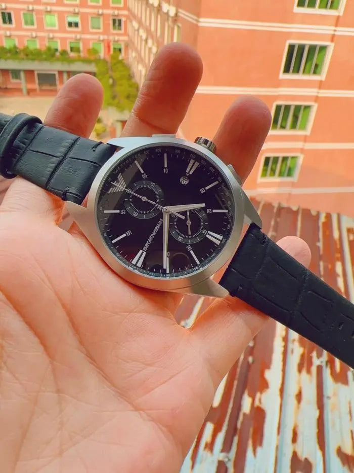  Shop Authentic Emporio Armani Claudio Chronograph Black Dial Black Leather Strap Watch For Men - AR11542 - Luxxuri