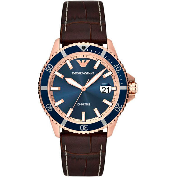  Shop Authentic Emporio Armani Pro Planet Three Hand Date Blue Dial Brown Leather Strap Watch For Men - AR11556 - Luxxuri