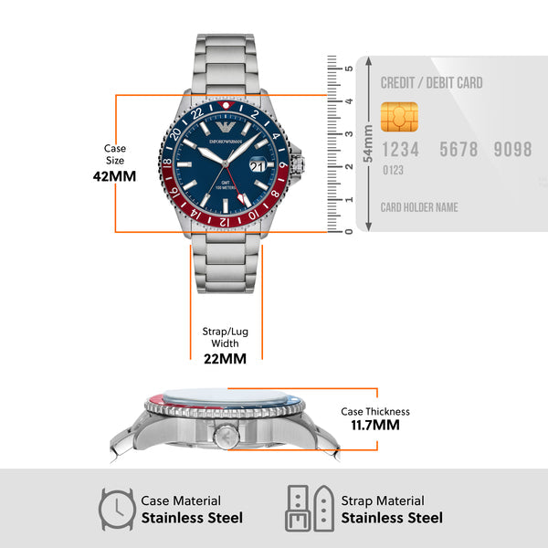  Shop Authentic Emporio Armani Diver Quartz Blue Dial Silver Steel Strap Watch For Men - AR11339 - Luxxuri