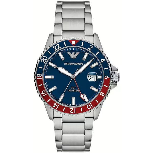  Shop Authentic Emporio Armani Sea Explorer GMT Blue Dial Silver Steel Strap Watch For Men - AR11590 - Luxxuri