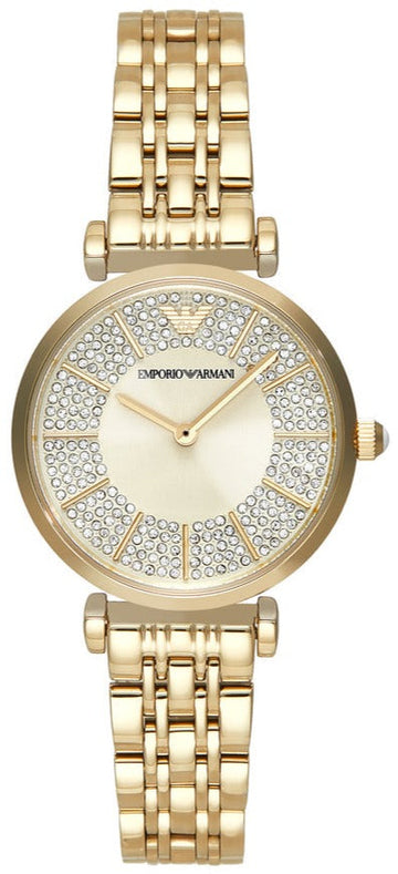  Shop Authentic Emporio Armani Gianni T Bar Analog Crystals Gold Dial Gold Steel Strap Watch For Women - AR11608 - Luxxuri