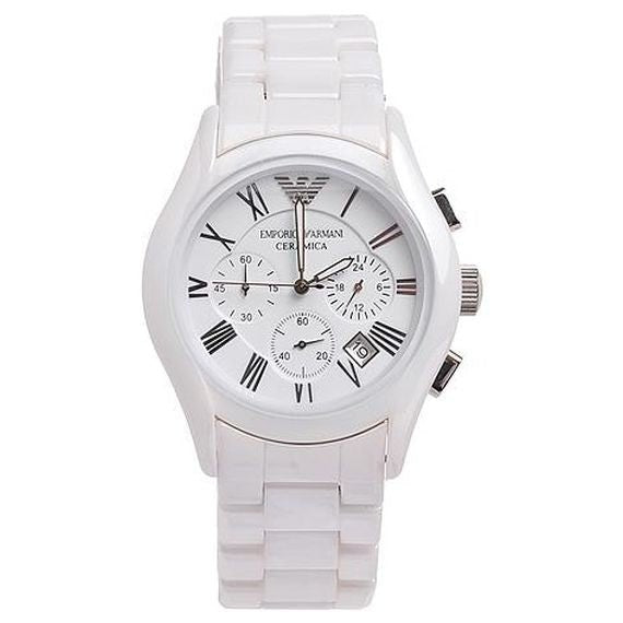  Shop Authentic Emporio Armani Chronograph Ceramic White Dial Watch For Women - AR1403 - Luxxuri