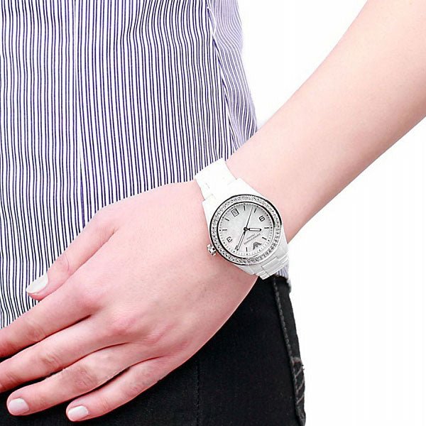  Shop Authentic Emporio Armani Ceramica White Mother of Pearl Dial Stainless Steel Strap Watch For Women - AR1426 - Luxxuri