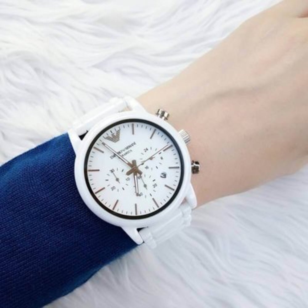  Shop Authentic Emporio Armani Luigi Chronograph Ceramic White Dial White Ceramic Strap Watch For Men - AR1499 - Luxxuri