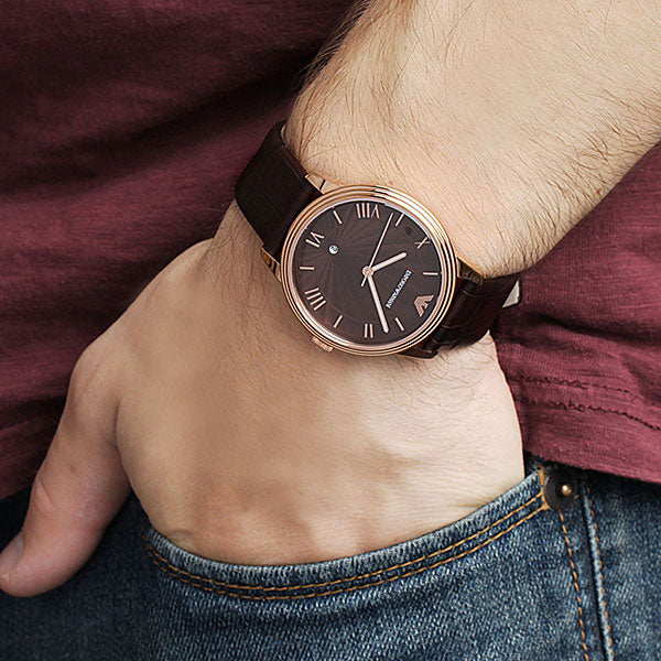  Shop Authentic Emporio Armani Classic Quartz Brown Dial Brown Leather Strap Watch For Men - AR1613 - Luxxuri
