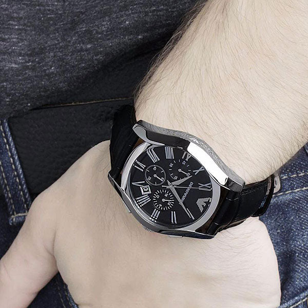  Shop Authentic Emporio Armani Valente Chronograph Black Dial Black Leather Strap Watch For Men - AR1633 - Luxxuri
