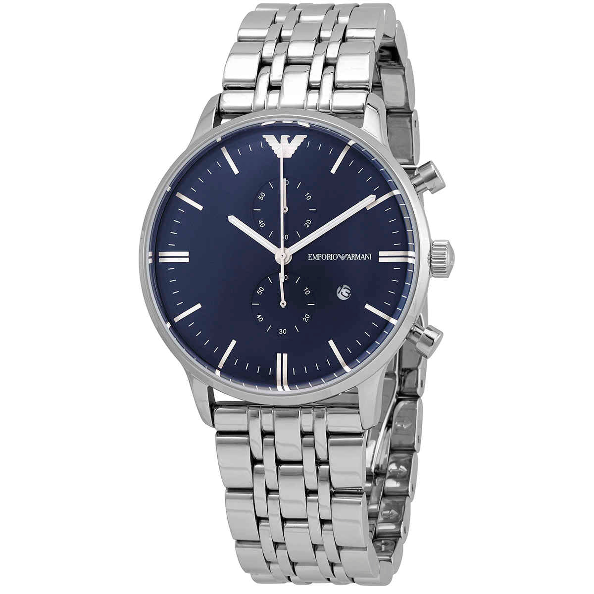  Shop Authentic Emporio Armani Gianni Chronograph Blue Dial Silver Steel Strap Watch For Men - AR1648 - Luxxuri