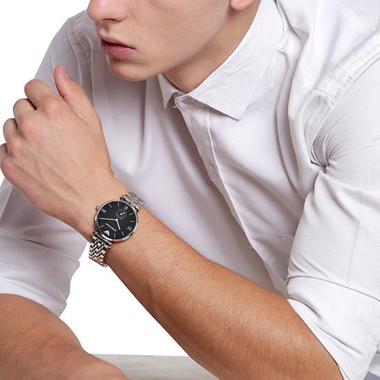  Shop Authentic Emporio Armani Retro Black Dial Silver Steel Strap Watch For Men - AR1676 - Luxxuri