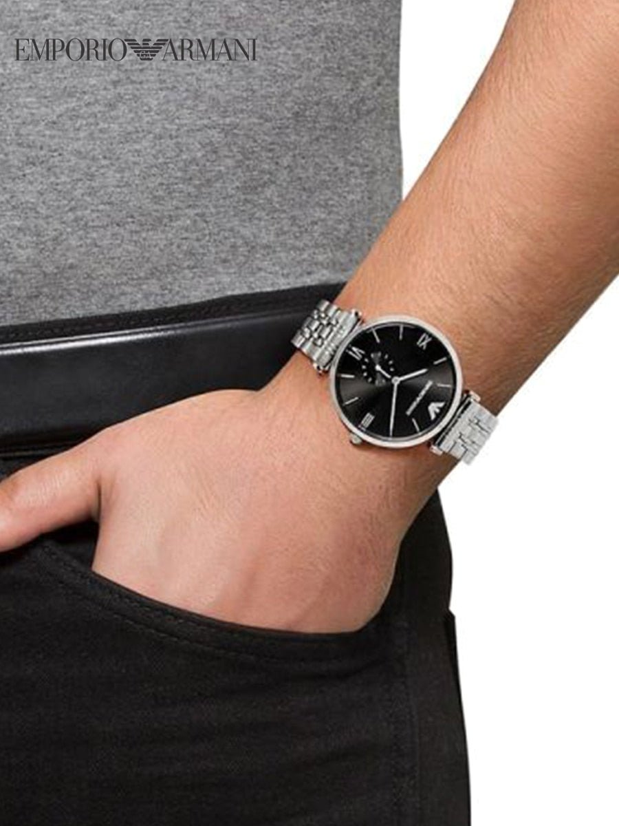  Shop Authentic Emporio Armani Retro Black Dial Silver Steel Strap Watch For Men - AR1676 - Luxxuri
