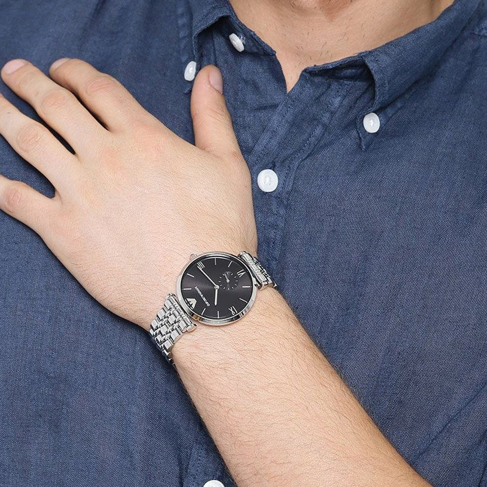  Shop Authentic Emporio Armani Retro Black Dial Silver Steel Strap Watch For Men - AR1676 - Luxxuri