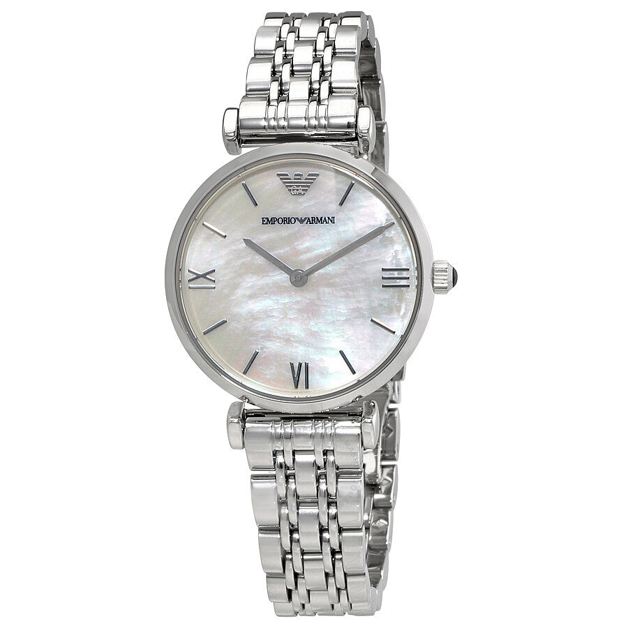  Shop Authentic Emporio Armani Gianni T Bar Mother of Pearl Dial Silver Steel Strap Watch For Women - AR1688 - Luxxuri