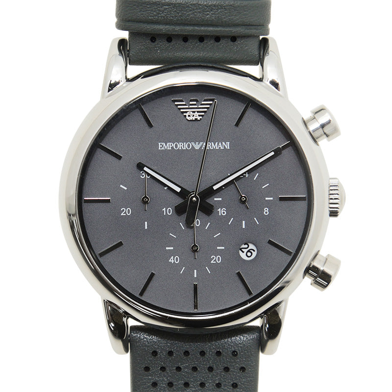  Shop Authentic Emporio Armani Luigi Chronograph Quartz Grey Dial Grey Leather Strap Watch For Men - AR1735 - Luxxuri