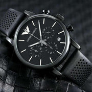  Shop Authentic Emporio Armani Luigi Chronograph Black Dial Black Leather Strap Watch For Men - AR1737 - Luxxuri
