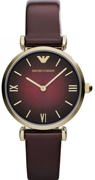  Shop Authentic Emporio Armani Gianni T Bar Burgundy Dial Burgundy Leather Strap Watch For Women - AR1757 - Luxxuri
