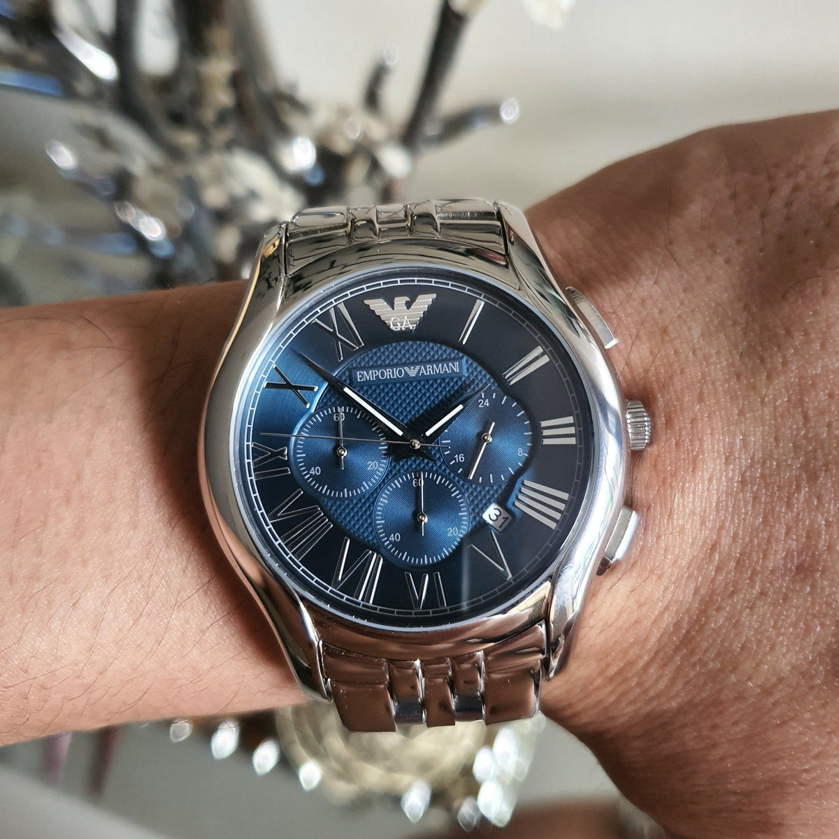  Shop Authentic Emporio Armani Classic Navy Blue Dial Stainless Steel Watch For Men - AR1787 - Luxxuri