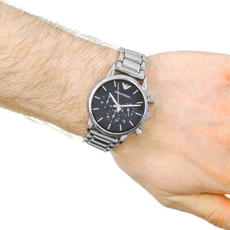  Shop Authentic Emporio Armani Chronograph Black Dial Silver Steel Strap Watch For Men - AR1853 - Luxxuri