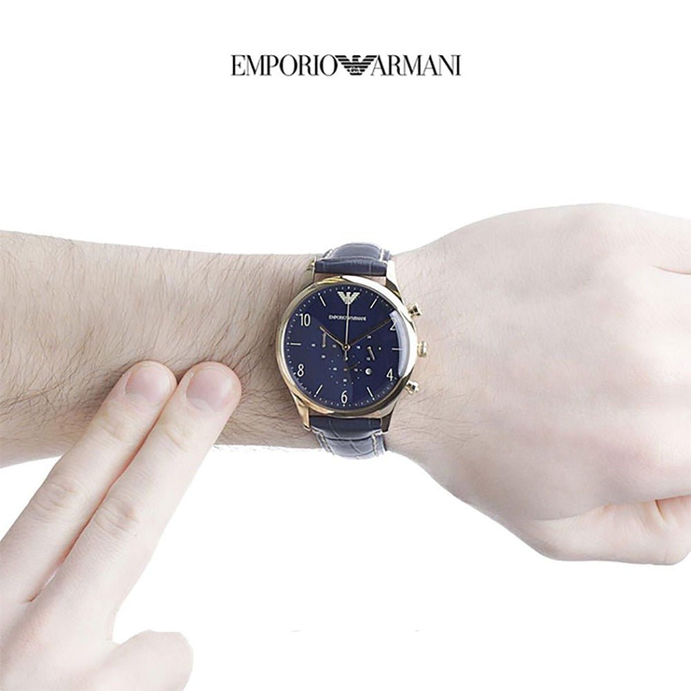  Shop Authentic Emporio Armani Chronograph Midnight Blue Dial Blue Leather Strap Watch For Men - AR1862 - Luxxuri