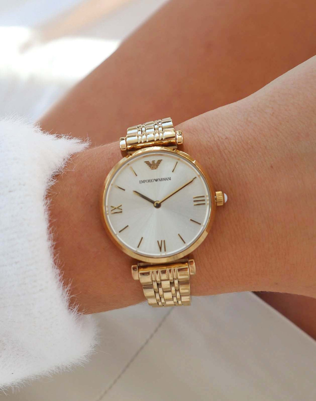  Shop Authentic Emporio Armani Gianni T Bar Silver Dial Gold Stainless Steel Strap Watch For Women - AR1877 - Luxxuri