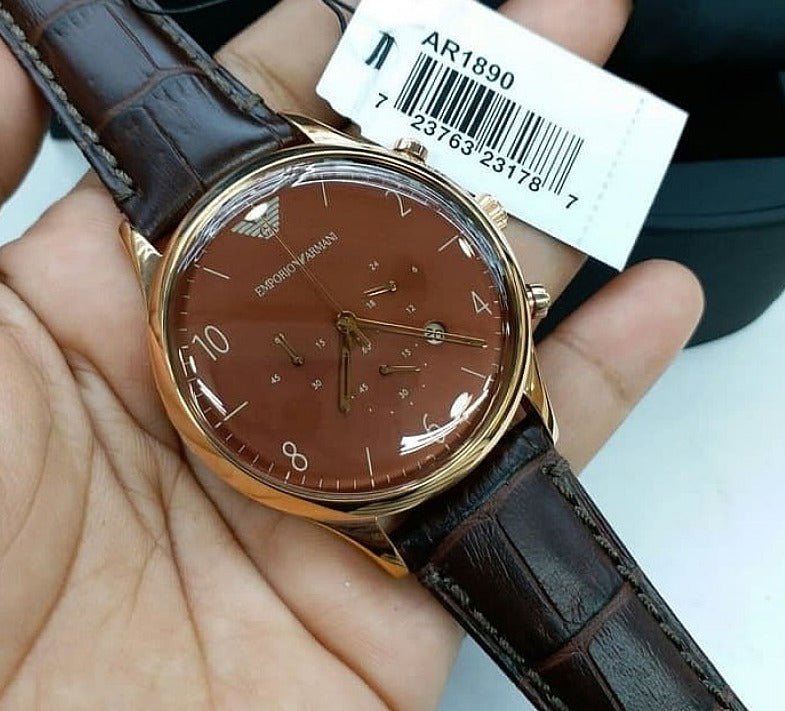  Shop Authentic Emporio Armani Classic Chronograph Burgundy Dial Brown Leather Strap Watch For Men - AR1890 - Luxxuri
